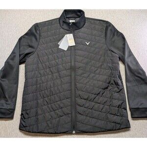 Callaway Golf Jacket Mens Med Black Quilted Puffer Hybrid Fleece Travel UPF NEW